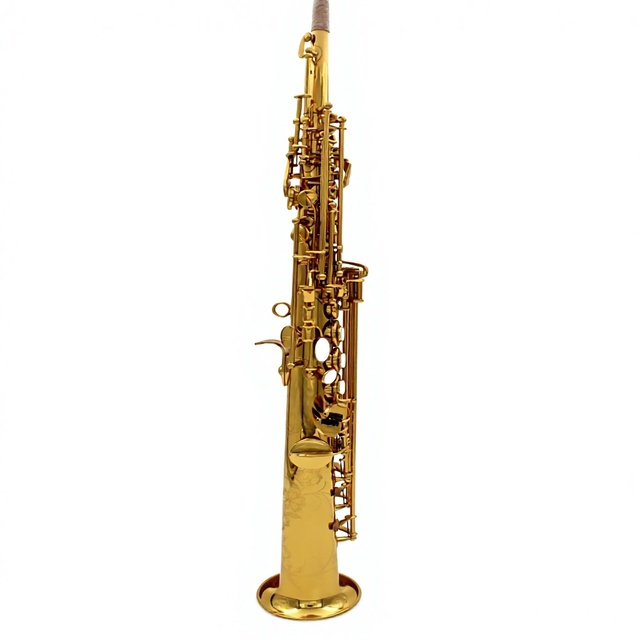 Eastern Music Bb Straight Soprano Saxophone One Piece Brass Gold Lacquer High F#