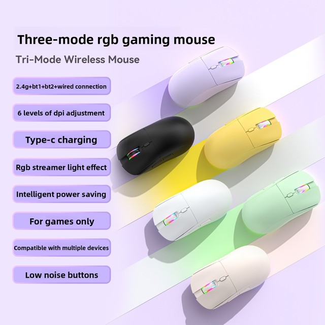 Factory-Direct Three-Mode Wireless Optical Sensor USB Mouse 6-Button Ergonomic Design Silent Glowing Lights Right-Handed Gaming