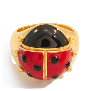 Anillo de Mariquita en Esmalte Rojo y Negro, Chapado en Oro, Diseño de Insecto, Joyería de Moda para Mujer, Regalo - Product Image 5