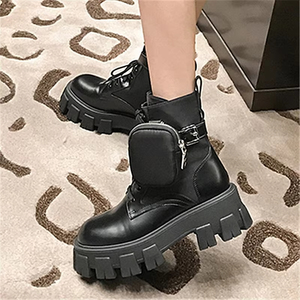 Sepatu bot kulit untuk wanita, sepatu bot hitam modis dengan lapisan kulit asli bersaku nyaman, grosir - Product Image 4