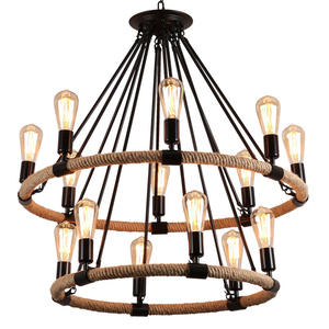 シャンデリアペンダントライト工業用麻ロープレトロシャンデリアレストランペンダントライトリビングルーム用 - Product Image 5