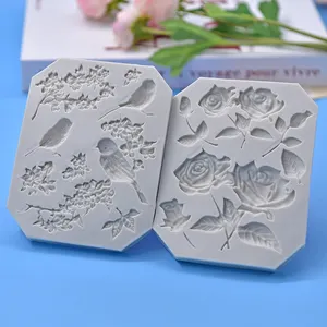 Toptan fiyat kuş çiçek şekli silikon kalıp yapışmaz fondan kek DIY araçları silikon mum kalıp