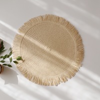 Napperon rond en papier écologique style bohème chic moderne 38x38cm avec pompons pour festivals, mariages, restaurants, réceptions et événements formels