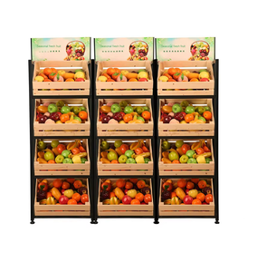 Custom Supermarket Retail Store <strong>Fruit</strong> Vegetable Agricultural Product Food Metal Wooden Storage Basket Display Rack Stand <strong>Shelf</strong> - Product Image 4