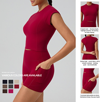 Ensemble de yoga 2 pièces pour femme : haut à col rond et short taille haute en tissu extensible ultra doux, coutures 3D, résistant à l'eau, écologique