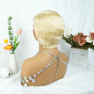 Parrucca Pixie Cut in Capelli Umani per Donne, Frontale in Pizzo 13x4, Parrucca Bob con Parte <span class=keywords><strong>Laterale</strong></span>, Colore Biondo 613, Taglio Corto Naturale a Strati - Product Image 4