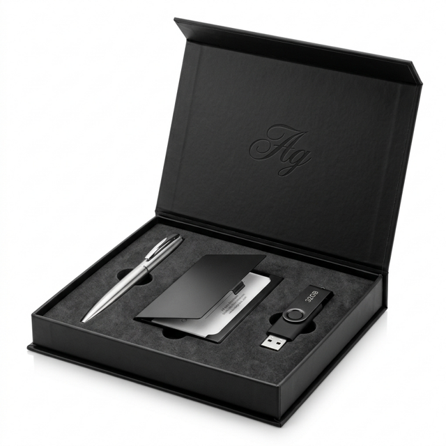 Custom Logo Corporate Gift Set Office Business Gift Box with USB Drive Metal Pen Card Holder for Employee Gifts and Branding
