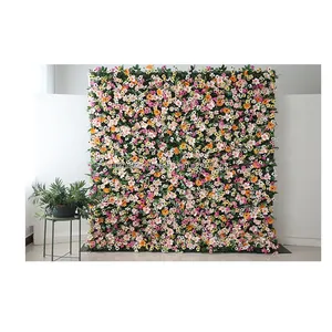 Oem low price artificial white pink yellow orange flowers wedding flower wall on cloth fabric for birthday party wedding