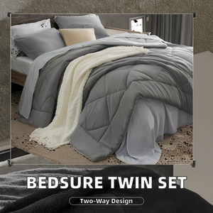 סט מצעים דו-צדדי מודרני מבית Bedsure, 6 חלקים, 100% פוליאסטר, גודל טווין, מתאים לכל עונות השנה, אלטרנטיבה לשמיכת פוך, כולל סדינים. - Product Image 3