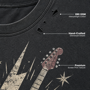 T-shirt graphique vintage délavé RAMAX, coupe oversize, 280 GSM, motif guitare <span class=keywords><strong>rock</strong></span>, pour homme, vente en gros - Product Image 3