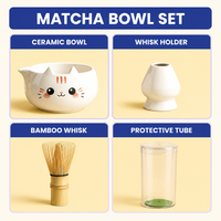 Ensemble de thé matcha au design mignon pour animaux de compagnie, bol en céramique, fouet Chasen, boîte cadeau portable pour la cérémonie du thé à domicile