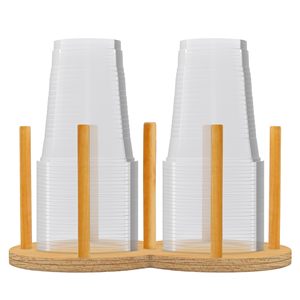 Organizzatore Rotondo in Legno a 2 Pezzi per Tavolino da Caffè, Dispenser per Tazze da Bancone, Porta Bicchieri di Carta Usa e Getta, Organizzatore per Coperchi per Ristoranti - Product Image 1