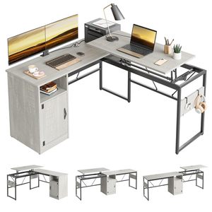 Bureau d'ordinateur en forme de L, surface en bois, structure en métal, hauteur réglable, table d'écriture pour le bureau à domicile - Product Image 1