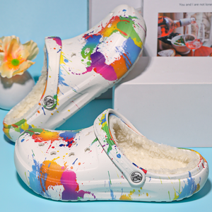 Sepatu Slip On pendek untuk wanita, sepatu selop kasual dalam ruangan modis, hangat ringan dengan fitur tahan air dan jari kaki tertutup Musim Dingin - Product Image 2