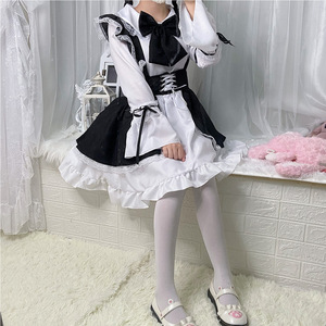 Lindo conjunto de vestido japonés de color blanco y negro para mujer, disfraz de Cosplay, S 4XL, tela de poliéster de Color sólido - Product Image 2