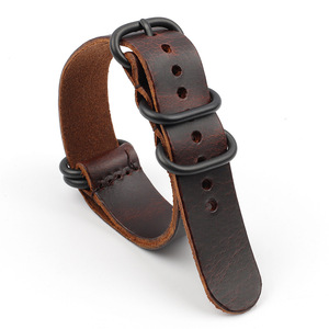 Cinturino <span class=keywords><strong>in</strong></span> pelle lunga e traspirante con fibbia nera smerigliata elettrolitica con cinturino <span class=keywords><strong>in</strong></span> pelle di vacchetta incrinata 18mm - Product Image 5