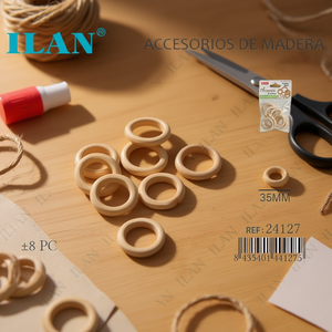 Anelli in legno Ilan 35 mm 8 pezzi per artigianato e decorazioni - Product Image 3