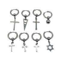 Boucles d'oreilles pendantes unisexes en acier inoxydable, styles variés, avec breloques croix, hexagramme et triangle, style punk, vente en gros