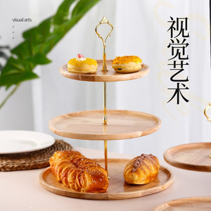 Wooden Double Layer Fruit <b>Plate</b> Round Multi Functional Home Bakery Display <b>Rack</b> For Cake Dessert Pastry Birthday Party - Product Image 2
