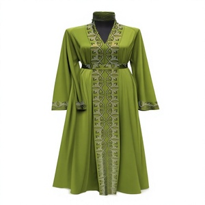 Abaya Modeste de Dubaï en Gros, Perlée et Pailletée, à Manches Longues, Traditionnelle Musulmane, Faite à la Main, pour Mariage, en Polyester Respirant, Col en V pour Femme - Product Image 1