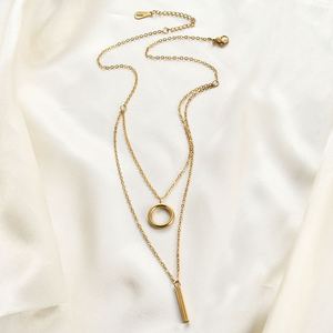 18K Gold Plated Stainless Steel Round Circle <b>Ring</b> Multiple Designs Bar Geometric Charm Pendant <b>Necklace</b> - Product Image 3