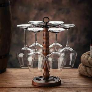 ที่วางแก้วไวน์ไม้โอ๊คแบบนำเข้า 6 แก้ว แบบกลับหัว ขาตั้งไม้เนื้อแข็งสไตล์ยุโรป สำหรับไวน์แดง - Product Image 1