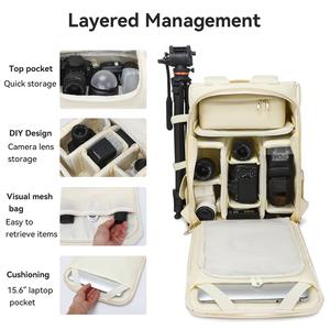 Sac à dos pour appareil photo couleur avec logo personnalisé pour photographes avec compartiment pour ordinateur portable sac de rangement extérieur pour la photographie de voyage - Product Image 3