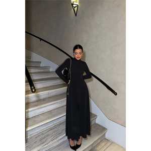 ชุดราตรีผ้าซาตินสีดำ คอสูง ทรงเอ็มไพร์ ปักลาย ทรงเอไลน์ กระโปรงบานทรงบอลกาวน์ สไตล์งานปาร์ตี้ มีไซส์ XS ถึง XL - Product Image 2