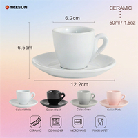 Ensemble tasse et soucoupe à expresso en porcelaine, mini, 50 ml, blanc/noir, avec paroi épaissie de 9 mm