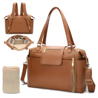 Sac à langer de luxe personnalisé en cuir PU végétalien souple, grande capacité, avec matelas à langer et sangles pour poussette