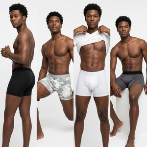 Boxers mi-hauts sportifs pour hommes européens et américains, respirants, antibactériens, en fibre de bambou, taille standard, en stock - Product Image 1
