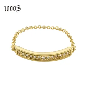 1000S Terbaru 14K Emas Padat Nyata dengan Desain Cincin Berlian Emas Kuning AU585 Cincin Rantai Tipis