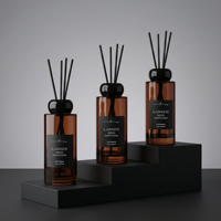 Diffuseur de parfum en verre ambré de luxe 200 ml, bouteille ronde longue et fine pour aromathérapie, pour parfum d'intérieur avec emballage en boîte noire
