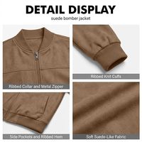 Blouson Bomber Unisexe Personnalisé en Faux Daim, Fermeture Éclair Intégrale, Col Montant, Léger, Poches Latérales, Style Business Décontracté, Imperméable et Coupe-Vent