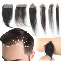 Prothèse capillaire pour hommes pour la repousse des cheveux sur le front et les pattes d'ourson, base invisible en PU, densité 100% pour la calvitie frontale