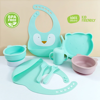Ensemble d'alimentation pour bébé en silicone : assiette à ventouse, bavoir à motif animal, cuillères et plat pour repas