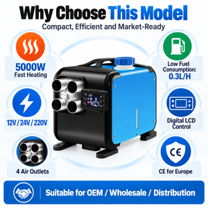 เครื่องทำความร้อนไฟฟ้า 5KW 12V 24V 220V อลูมิเนียมอัลลอยด์แบบพกพาสำหรับใช้งานเชิงพาณิชย์ ความจุทำความร้อน 1500 ตารางฟุต รุ่น ND02001 - Product Image 2