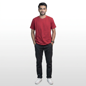 Camiseta Lisa Color Granate para Hombre, 100% Algodón, para Comodidad Diaria - Product Image 1