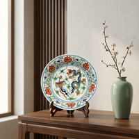 Assiette décorative en porcelaine Wucai Dragon Phoenix peinte à la main, assiette murale en céramique traditionnelle chinoise