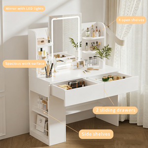 Coiffeuse blanche avec miroir et éclairage LED, deux tiroirs et un meuble d'appoint <span class=keywords><strong>pour</strong></span> chambre à coucher - Product Image 2