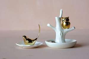 <span class=keywords><strong>Colombe</strong></span> en céramique, porte-bague en céramique avec <span class=keywords><strong>oiseau</strong></span> doré, 3 po de longueur x 3 po de largeur x 2,75 po de hauteur, blanc - Product Image 3