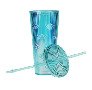 Kwaliteitsgegarandeerde fabrieks prijs schaalpatroon kleurrijke plastic waterfles met rietje voor buitensporten - Product Image 4