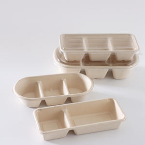 Boîte à lunch jetable de style japonais à trois compartiments, boîte à dessert à deux compartiments, boîte à emporter biodégradable, compatible micro-ondes - Product Image 1