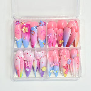 96 <span class=keywords><strong>faux</strong></span> ongles à presser Y2K couleur <span class=keywords><strong>bonbon</strong></span> dégradé, avec fleurs 3D en acrylique et nœuds, longs stilettos, couverture complète - Product Image 2