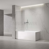 Cabine de douche moderne sans cadre avec paroi en verre et structure métallique