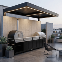 Cuisine extérieure de luxe en acier inoxydable, texture métallique antirouille, design moderne, pour l'extérieur
