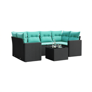 Juego de sofás de patio de ratán sintético negro, 7 piezas con cojines, muebles de exterior, estilo contemporáneo, diseño moderno - Product Image 1