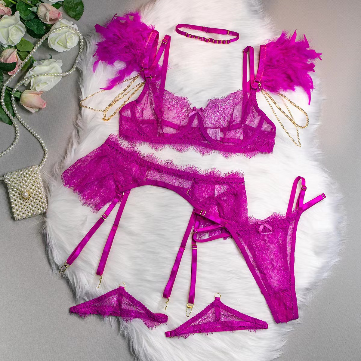rose red bra sets