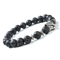 Bracelet extensible F115 pour homme, fait main, diffuseur d'énergie et de chakra, perles de pierre de lave noire, pour perles porte-bonheur, naturel
