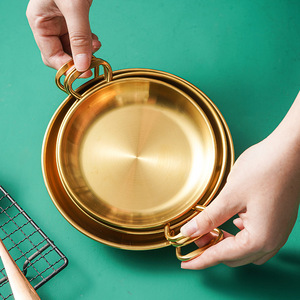 จานขนมทรงกลมแบบมีหูสองข้างทำจากสแตนเลส304เกาหลีจานสลัดจานเย็นใส่ลูกกวาดถาดใส่ขนมขบเคี้ยว - Product Image 4